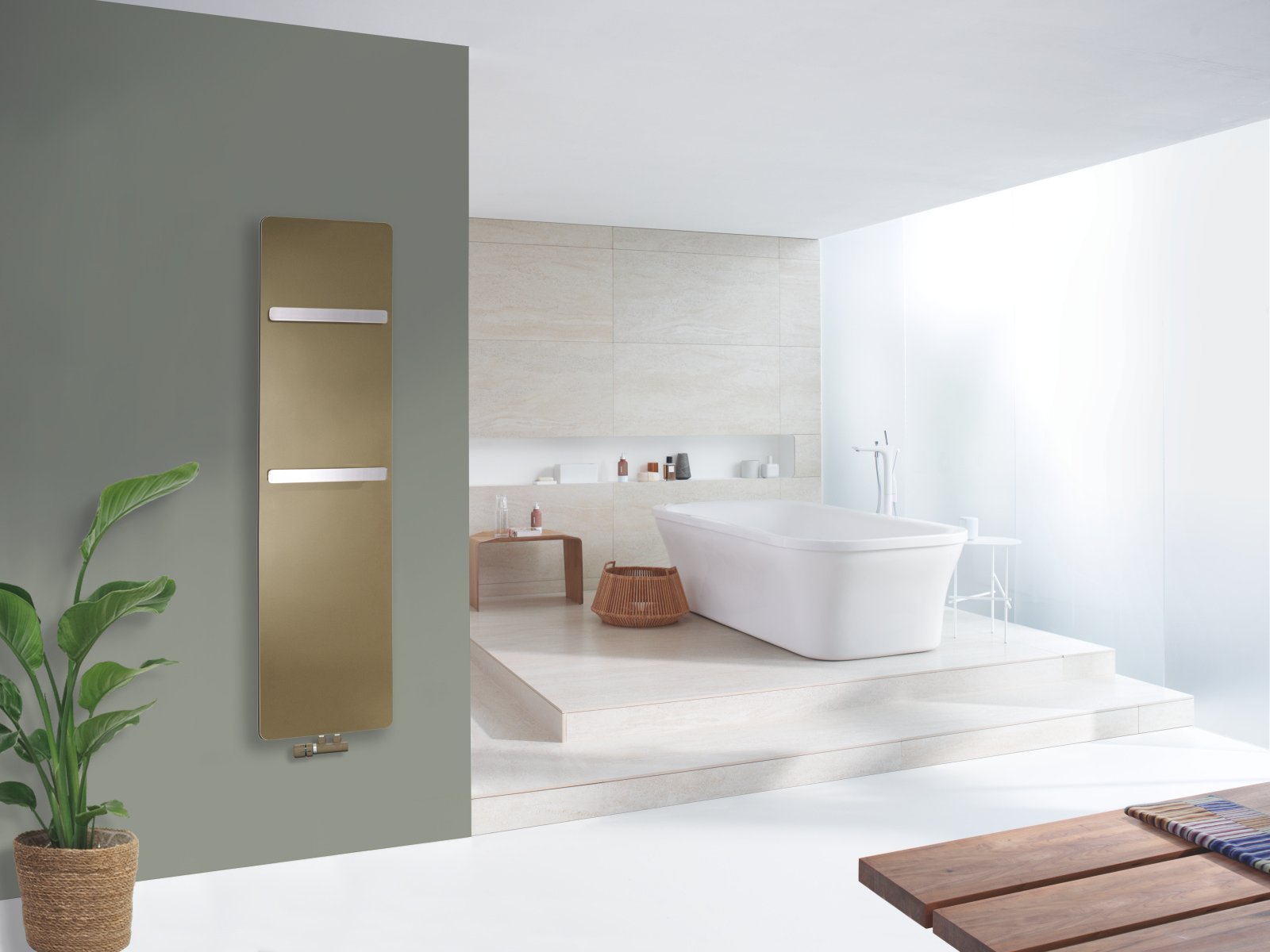 Zehnder_RAD-VitaloBar-HY-milieu-bathroom_PearlBeige Rendering Zehnder Vitalo Bar Decorative radiator Angled view