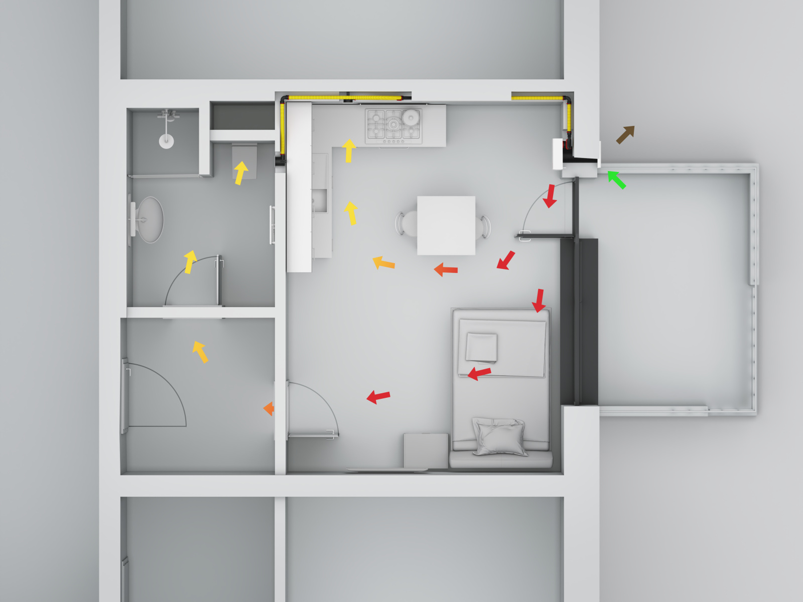 Rendering Zehnder ComfoAir 70 Comfortable indoor ventilation Angled view