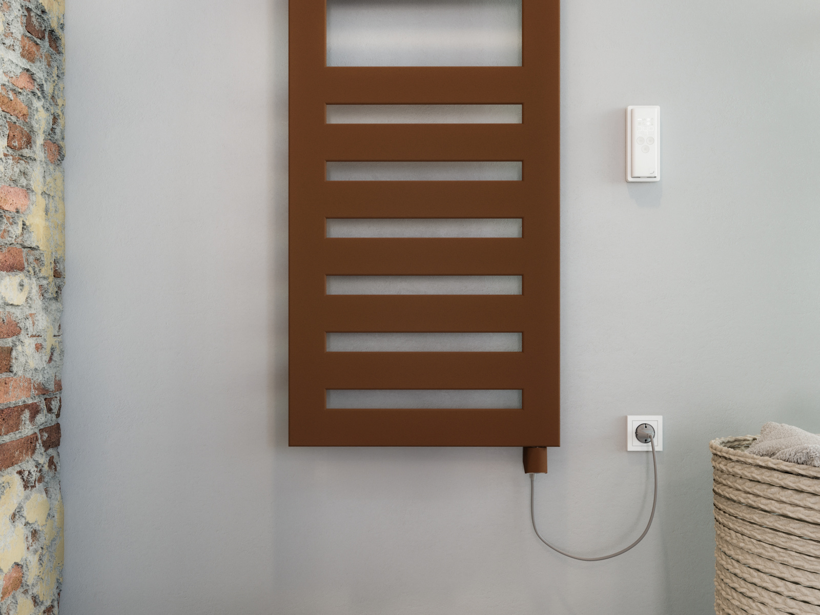 Zehnder_RAD_MetropolitanSpa-EL_IHD-CableDE_Terracotta_bathroom_Detail Rendering Zehnder Metropolitan Spa Decorative radiator Front view